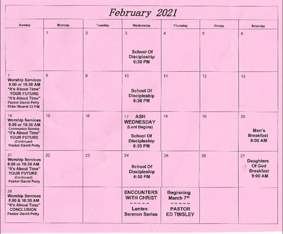 Calendar CALVARY MEMORIAL CHURCH